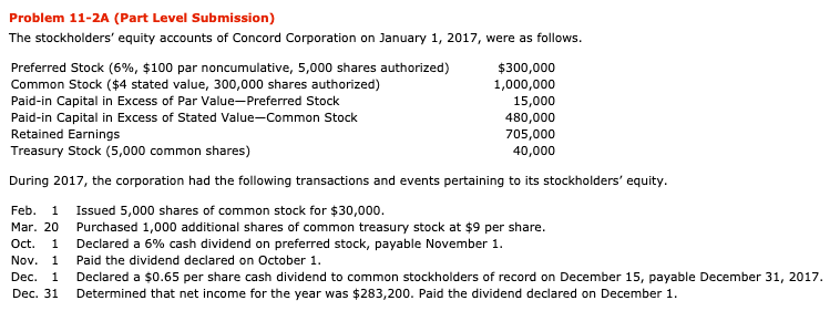 Part (d) please Problem 11-2A (Part Level Submission) The stockholders' equity accounts