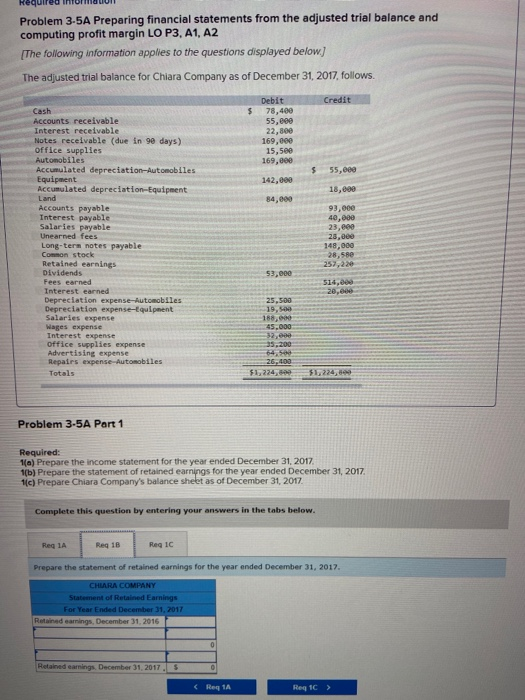  Required I II Problem 3-5A Preparing financial statements from the adjusted