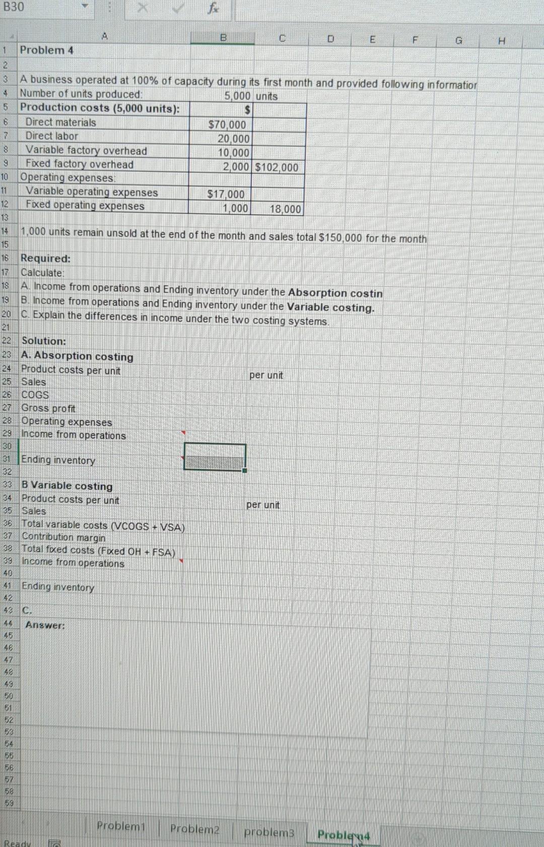  B30 H A B C D E F G 1 Problem