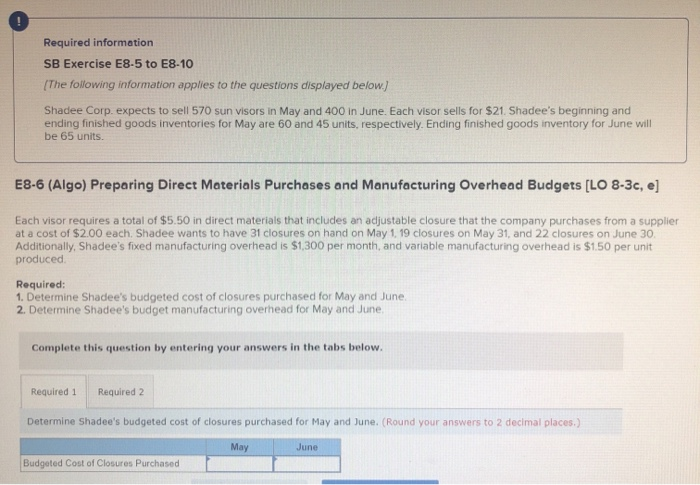 visors in May and 400 in June. Each visor sells for $21