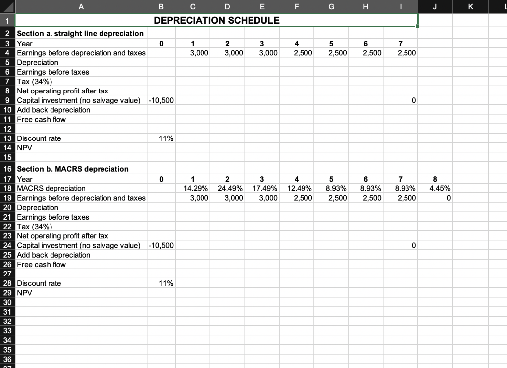 Show only in excel. NO hard coded formulas. A. Assuming that the