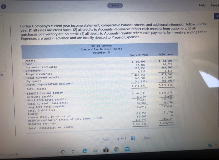  Sovod Help Save C Forten Company's current year income statement, comparative
