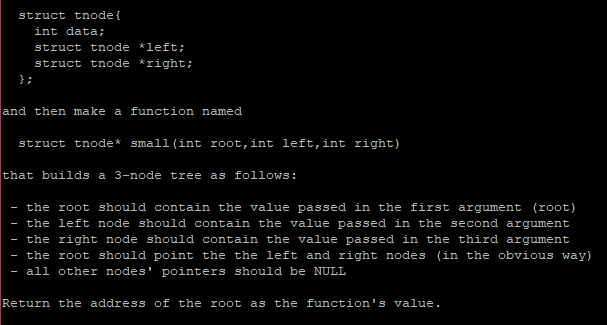 Make a function with the following struct tnode: struct tnode t int