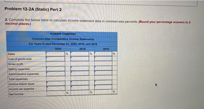 below.) Selected comparative financial statements of Korbin Company follow. KORBIN COMPANY Comparative