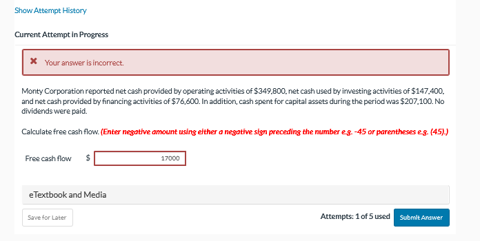  Show Attempt History Current Attempt in Progress X Your answer is