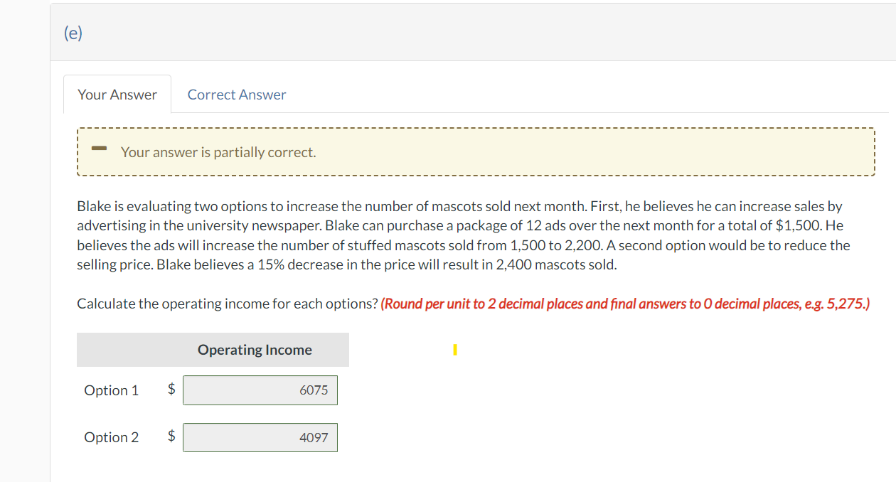 2,000 stuffed State University mascots and earned \$6,565 in operating income. This