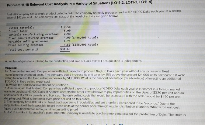 please help me answer the requirements. thank you. Problem 11-18 Relevant