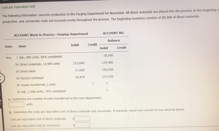  Problem 9 Cost per Equivalent Unit ollowing information concerns production in