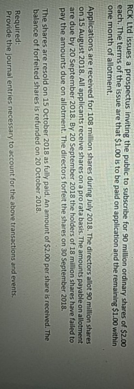  RCK Ltd issues a prospectus inviting the public to subscribe for