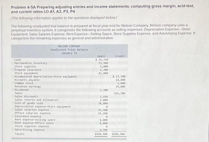  Problem 4-5A Preparing adjusting entries and income statements; computing gross margin,