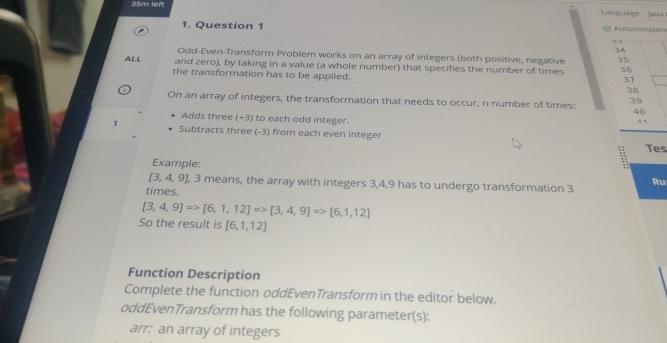  Question 1 Cdd-Even-Transform Problem works on an array of integers (bath