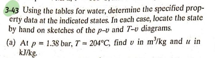 how we got (v,u)from the table? 3.43 Using the tables for water,
