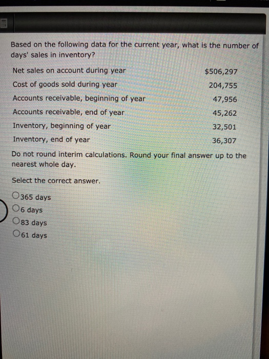  Based on the following data for the current year, what is