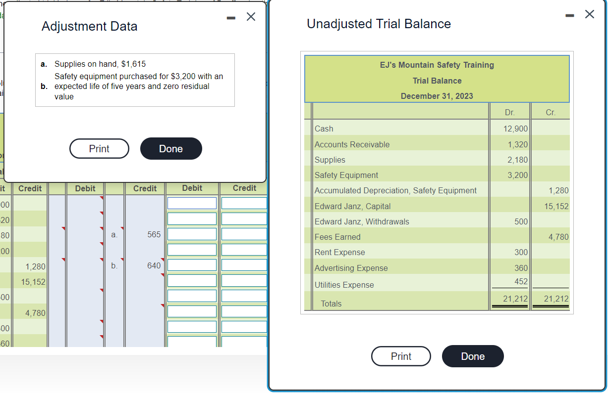 and trial balance. (Click the icon to view the adjustment data.) (Click