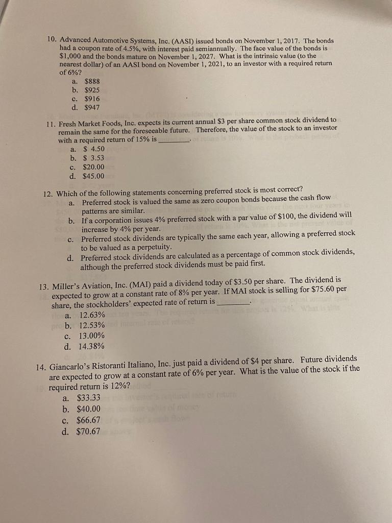  10. Advanced Automotive Systems, Inc. (AASI) issued bonds on November 1,
