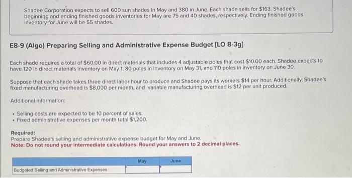 production budget for May and June. Complete this question by entering your