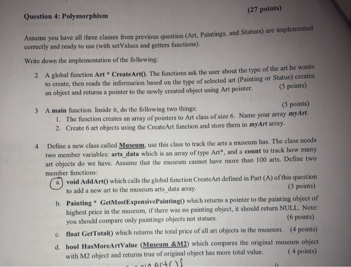 Consider the following Art class Pain .() or Statues () oil ,