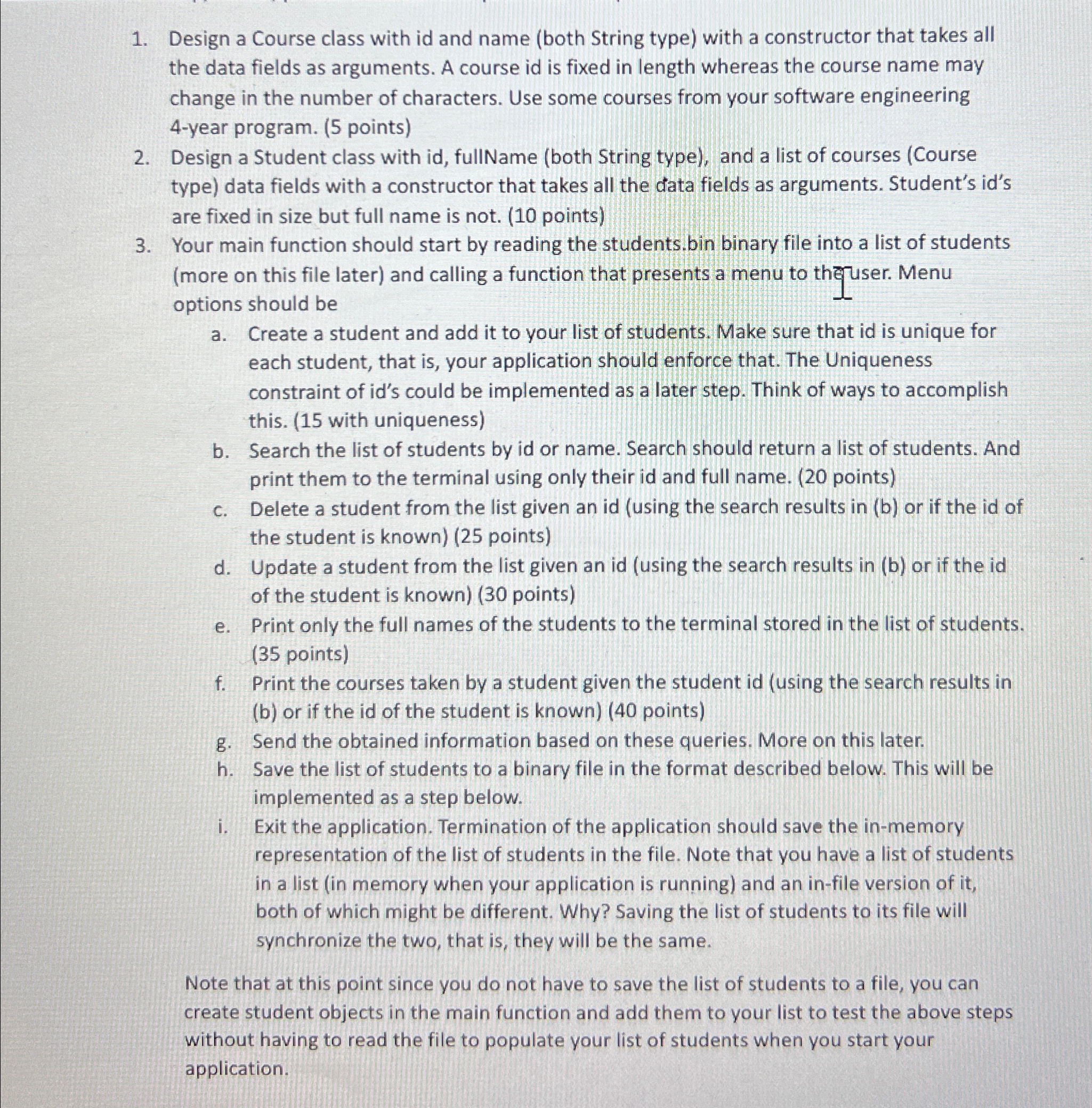  Design a Course class with id and name (both String type)