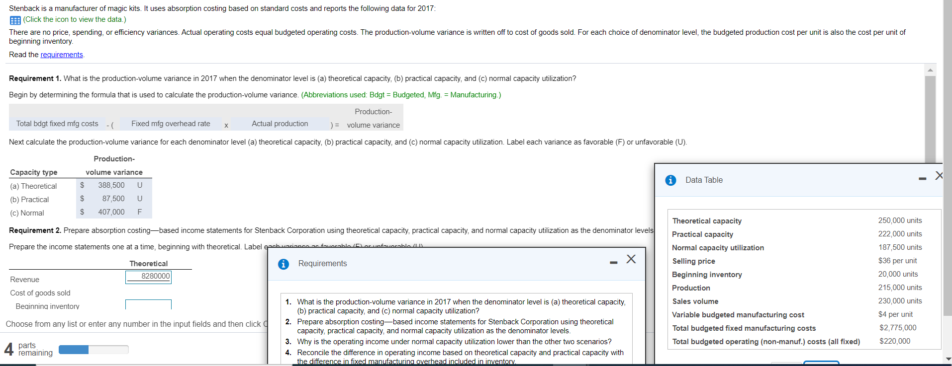 PLEASE, ANSWER REQUIREMENT 2, PART B. Stenback is a manufacturer of magic