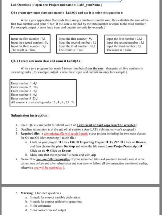  Solve it with ((java)) language Lab Questions: (open new Project and