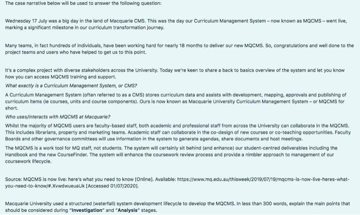  The case narrative below will be used to answer the following