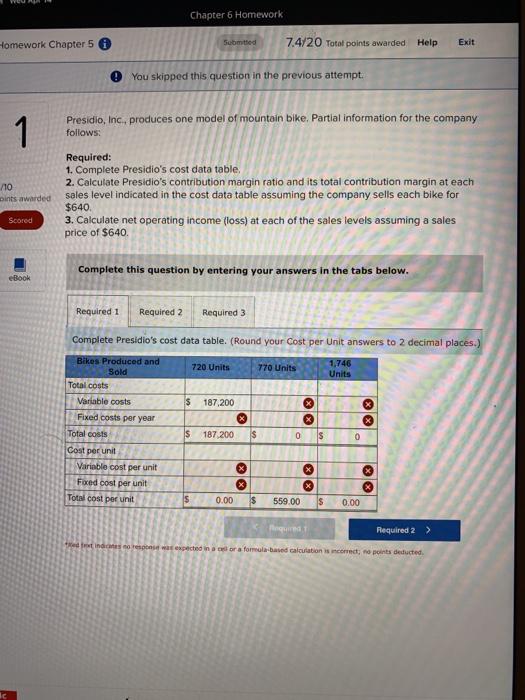  Chapter 6 Homework Homework Chapter 5 submitted 7.4/20 Total points awarded
