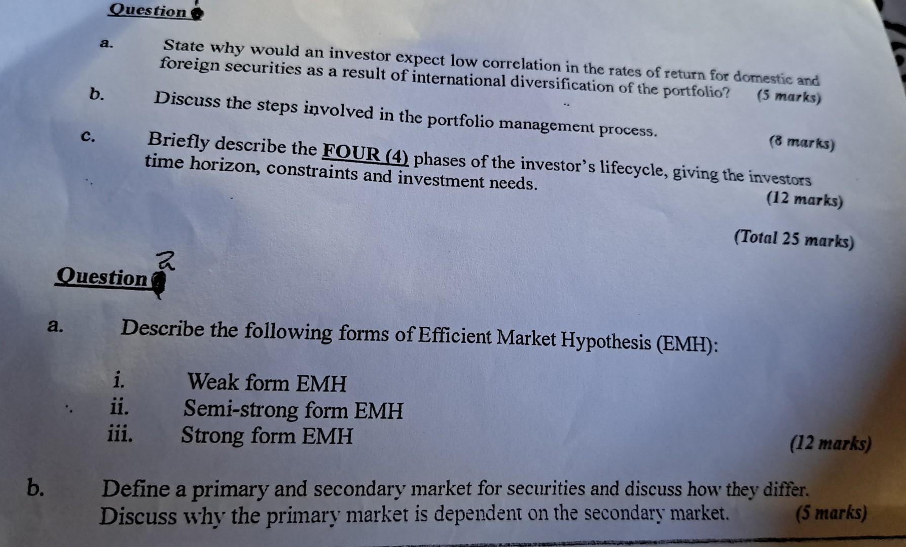 a. State why would an investor expect low correlation in the