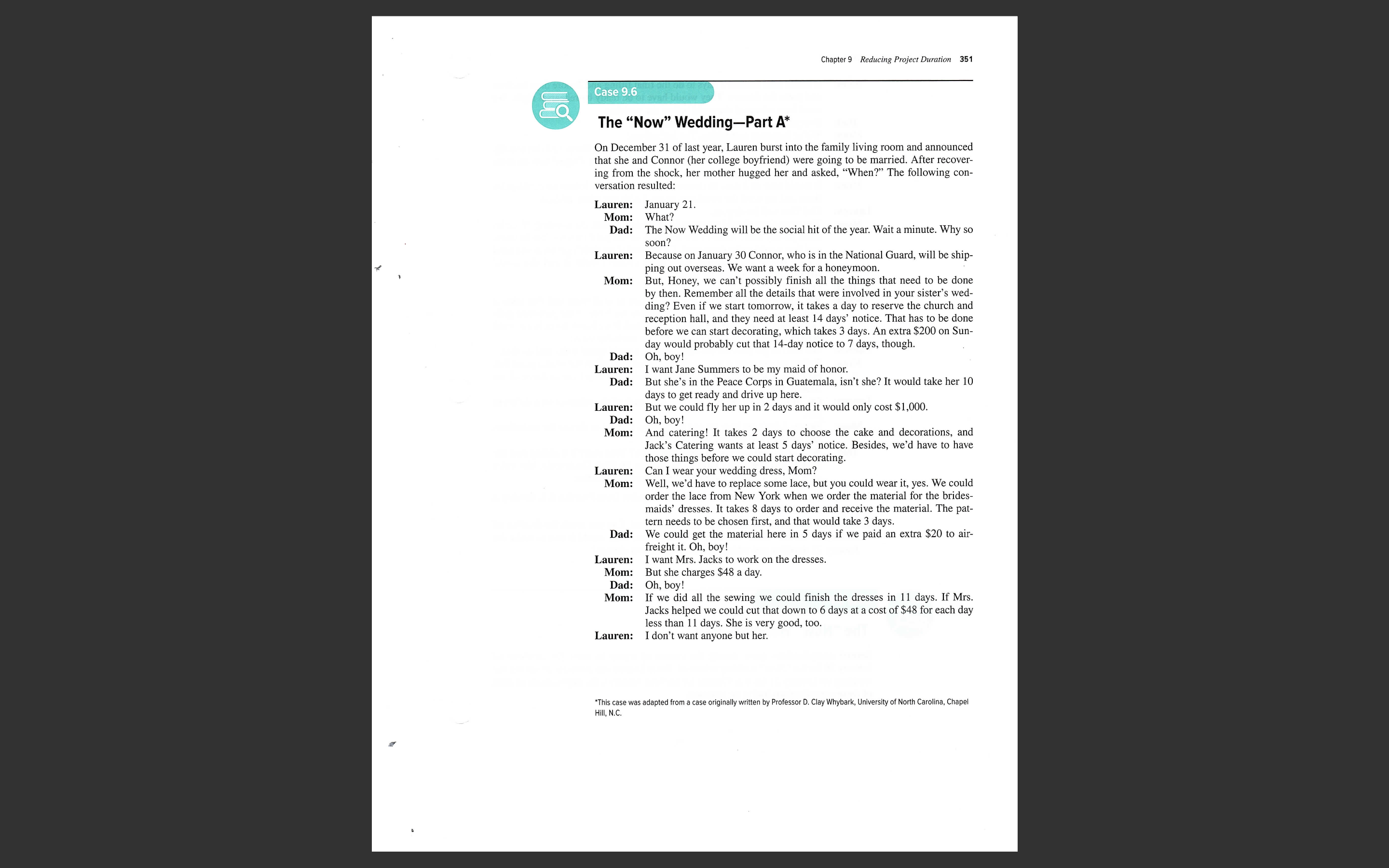  The Now Wedding Please complete CASE 9.6 The Now Wedding Project