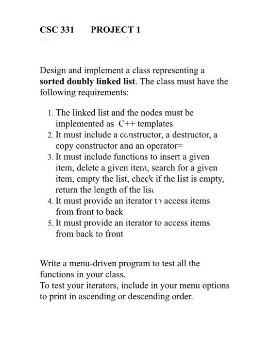  CSC 331 PROJECT 1 Design and implement a class representing a
