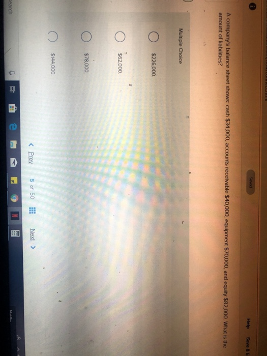  SHI Help Save & E A company's balance sheet shows: cash