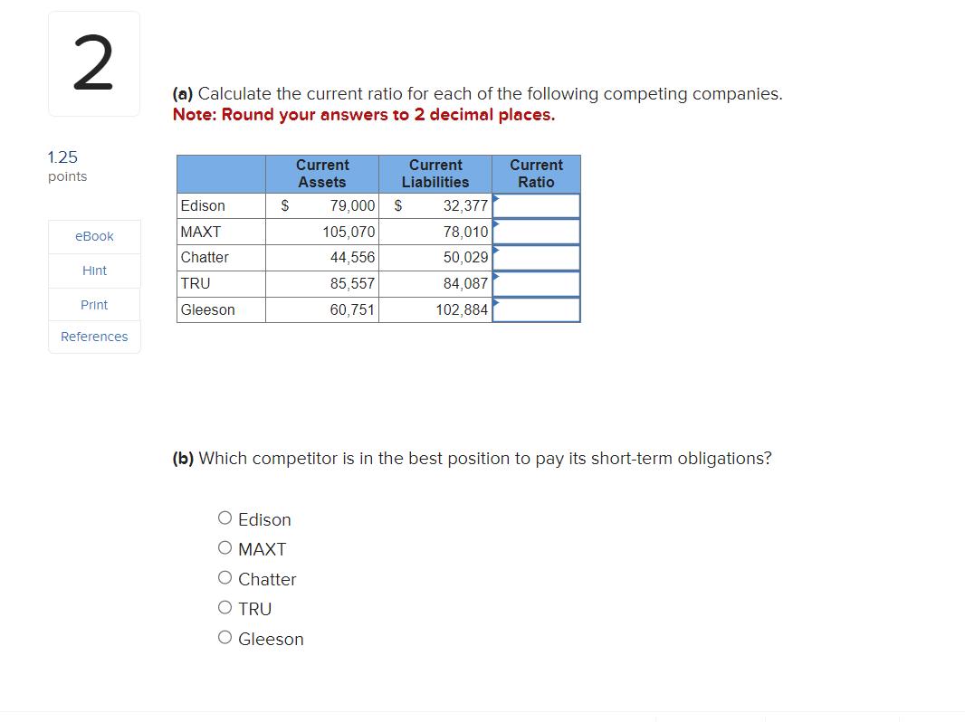 separate company a through e. Note: Round your answers to 1 decimal