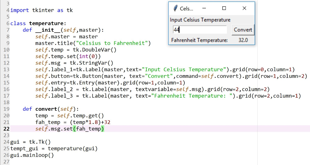 Python Code Help. I'm writing this gui program with tkinter that converts