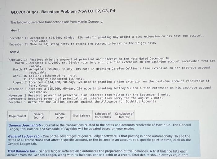  GL0701 (Algo) - Based on Problem 7-5A LO C2, C3, P4