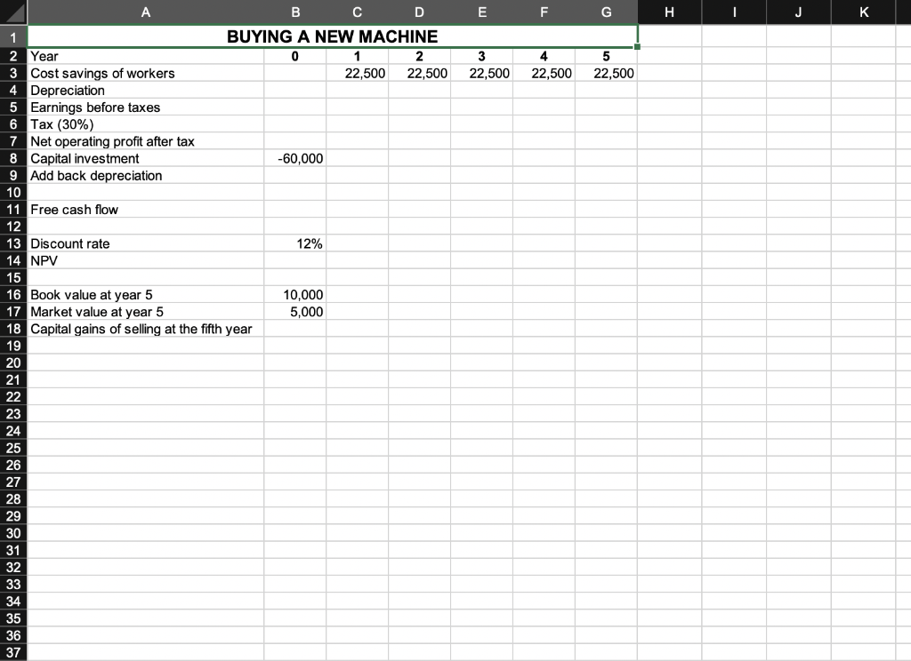 Only in excel. No hard coded formulas. E F G K C