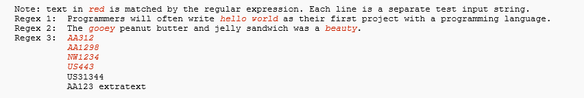 In python please write regular expressions that do each the following: Match
