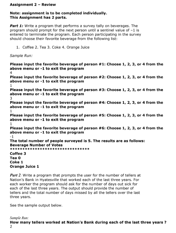  Assignment 2 - Review Note: assignment is to be completed individually.