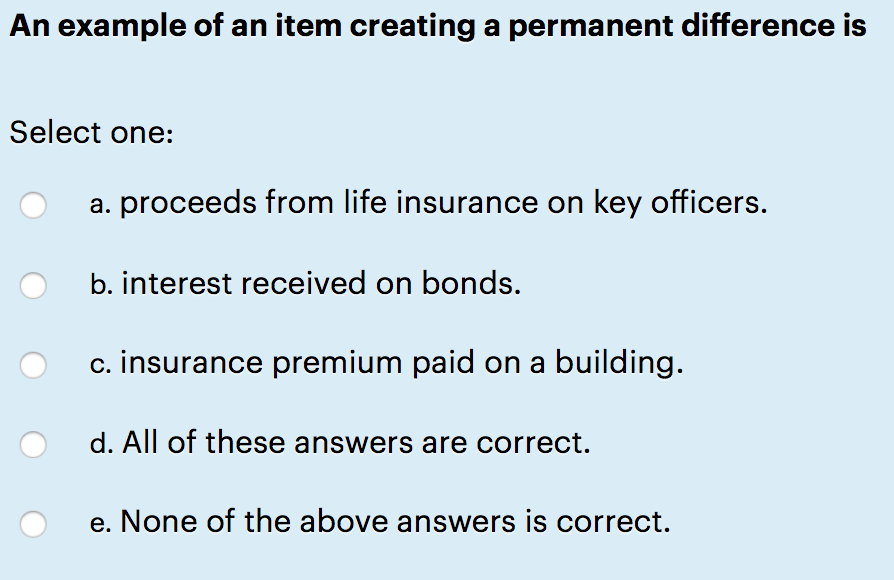One multiple choice question An example of an item creating a permanent