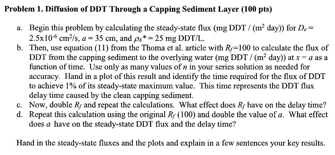  Problem 1. Diffusion of DDT Through a Capping Sediment Layer (100