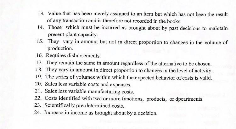 the numbered descriptions in Section B. Section A A. Opportunity cost B.
