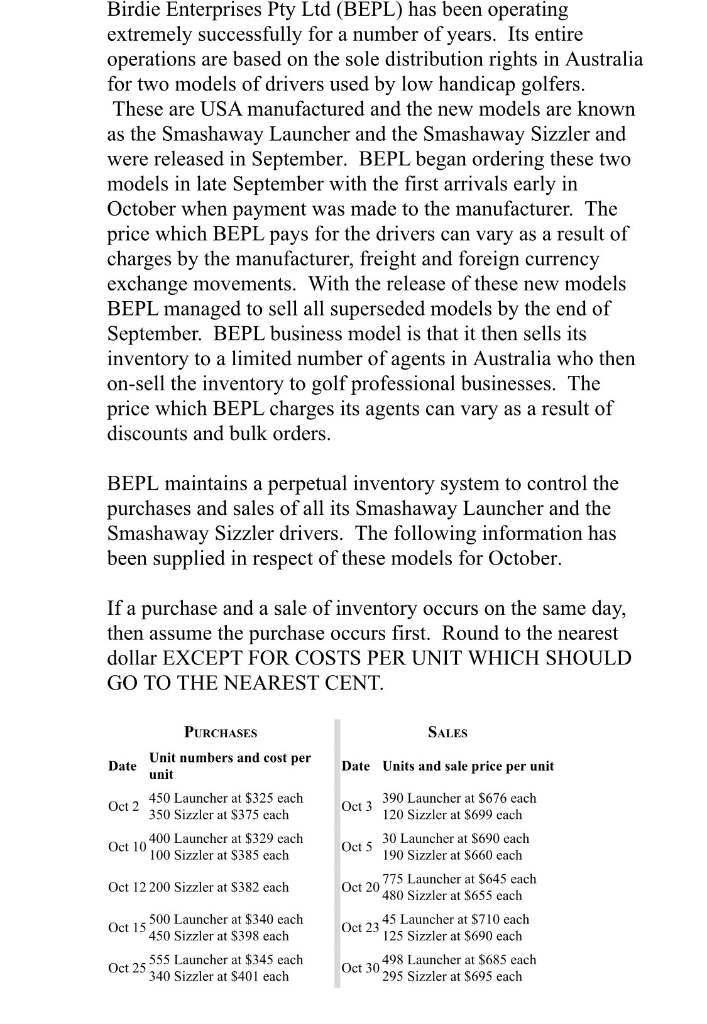 Birdie Enterprises Pty Ltd (BEPL) has been operating extremely successfully for