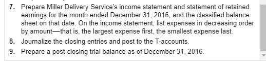 Balance Sheet columns of worksheet Miller Delivery Service Worksheet (Partial) December 31,