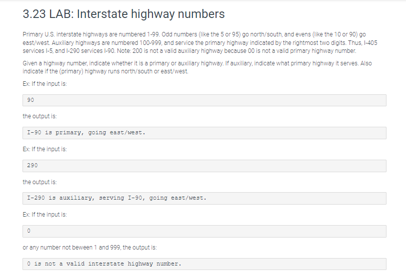  IN C PROGRAMMING PLEASE AND THANK YOU 3.23 LAB: Interstate highway