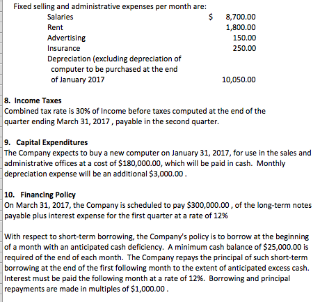 and Administrative Expenses Budget 7) 8) 9) Budgeted Income Statement Schedule of