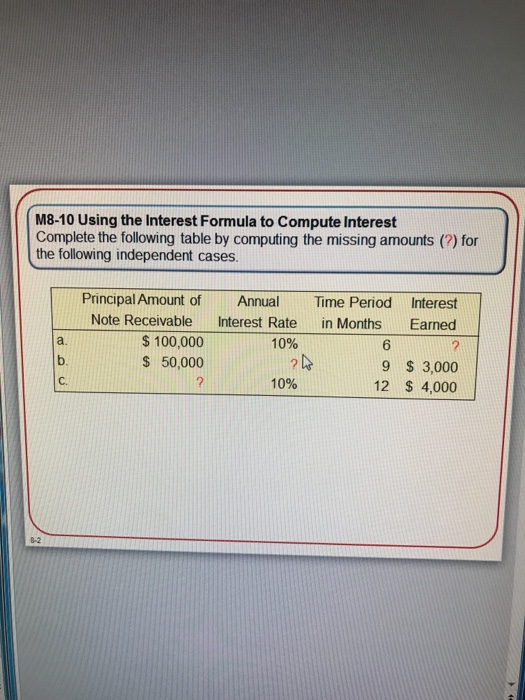  M8-10 Using the Interest Formula to Compute Interest Complete the following