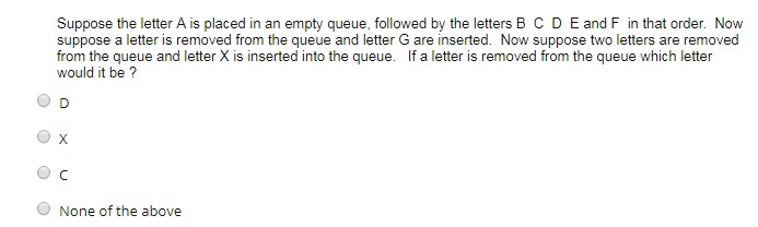  Suppose the letter A is placed in an empty queue, followed