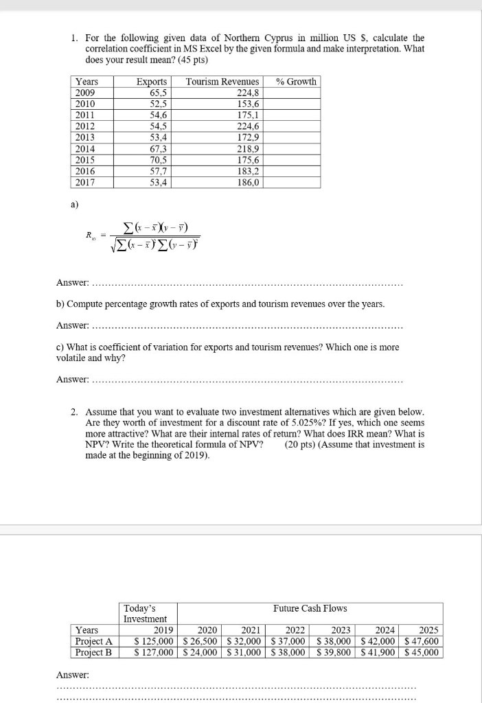  please solve it using excel. 1. For the following given data