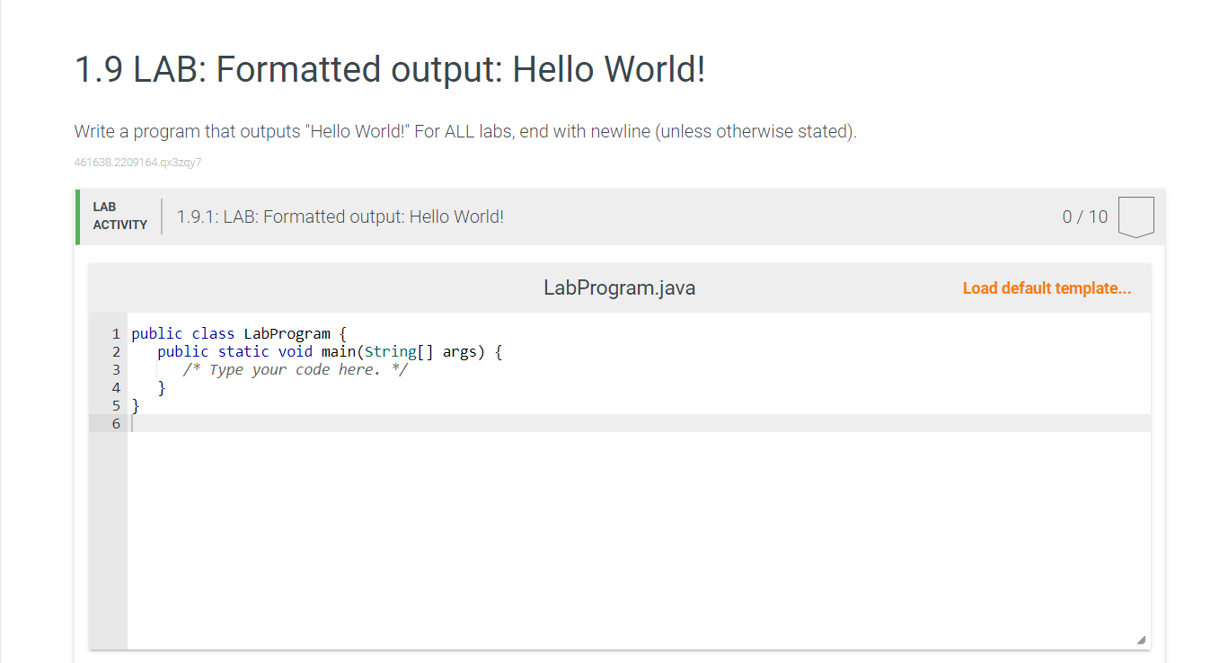 I need help with this in Java please 1.9 LAB: Formatted output: