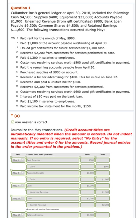  part c is the question Question 1 Cullumber Incos general ledger