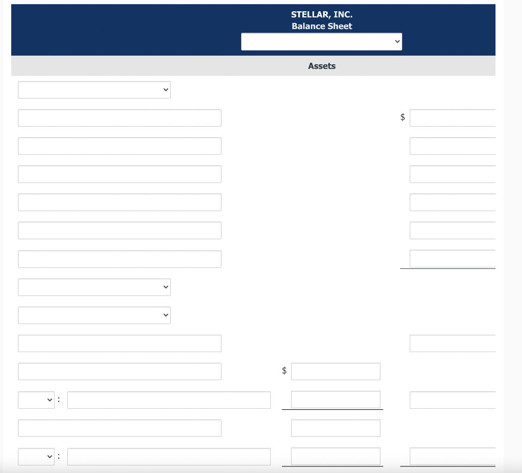 sheet items for Stellar, Inc. for the current year, 2017. Goodwill $