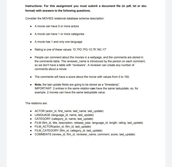  Instructions: For this assignment you must submit a document file (in
